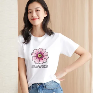 New men and women couples round neck solid color short-sleeved cartoon printed T-shirt loose top T Shirt Harajuku Womens Clothe