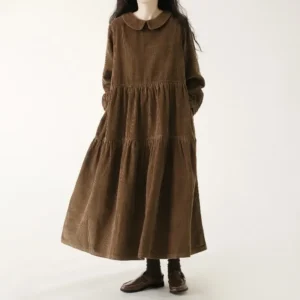 Autumn Winter Long Sleeve Vintage Corduroy Dress Women Casual Dresses Fashion Female Vestidos A-line Dress Women's Dresses