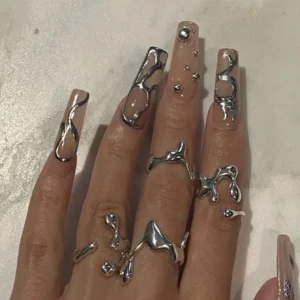 4PCS Hip Hop Fashion Geometric Water Drop Shape Women's Ring Set Music Festival Ball Jewelry