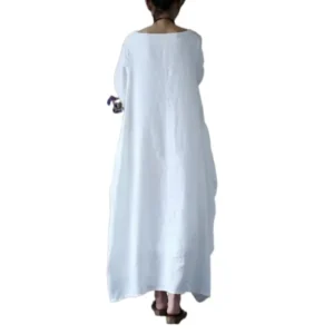 Loose Cotton Linen Long Dress New Hot Sale Of The Season Cross-Border Wish Bestseller Maxi Skirt Knitted Princess Sleeve round N