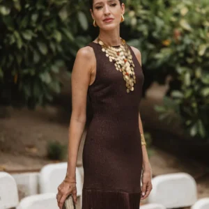 HH Female Fashion Sleeveless Dresses Solid O-Neck Backless Hollow Out Tassel Decoration Zipper Women Summer Sexy Long Dress