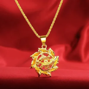 High Quality AU999 Womens Ethnic Style 24K Pure Carp Coin Pendant Real Yellow Gold Clavicle Necklace