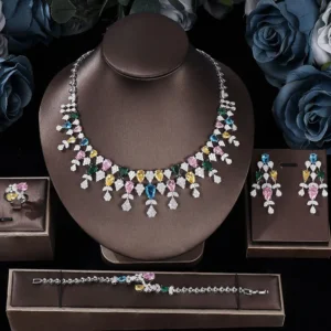 Trendy 4PCS Wedding Jewelry Sets For Women UAE Colorful Cubic Zircon Jewelry Set Bridal Accessories
