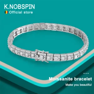 KNOBSPIN D VVS1 Moissanite Tennis Bracelet GRA Certified Lab Diamond 925 Sterling Silver 6mm Width Cuban Bracelets for Women Man