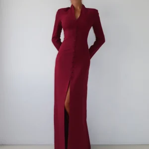 Kliou Sexy High Splits Long Dress Woman Autumn Trend Office Style V-Neck Zip Full Sleeve Street Fashion Skinny Elegant Vestidos