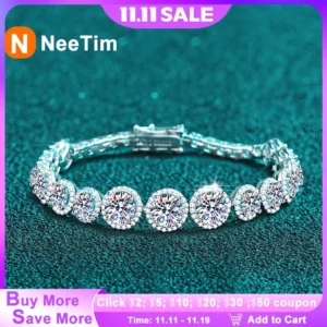 NeeTim D Color Moissanite Tennis Bracelet 925 Sterling Silver with White Gold Plated Shiny Bracelets Chian for Women Wholesale