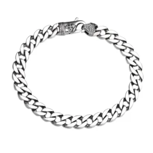 BOCAI S925 Sterling Silver Bracelets for Men Retro Vajra Pestle Pattern 8mm Cuban Link Chain Bangle Fashion Jewelry Wholesale