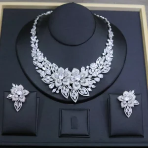 Gorgeous Stereoscopic Flower Design Necklace Fine Glitter Jewellery 2Pcs Nigerian Women Wedding Evening Party Dress Jewelry Sets
