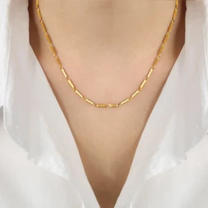 24K Gold AU999 Women's Hexagonal Bamboo Necklace - Gradient Gold Bamboo + Gold Foil Column, Natural Texture, Daily Quality Full