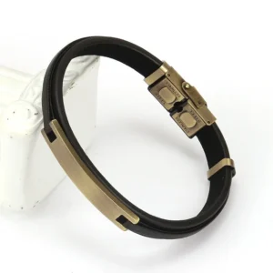 Men's 316L Titanium Steel Bracelet - Brushed Metal & Genuine Leather Wristband - Industrial Style Jewelry Gift for Him