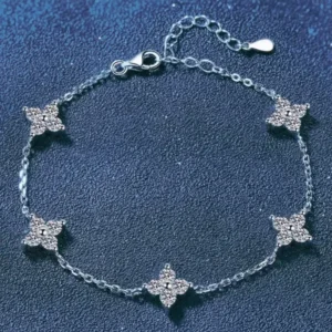 Fashion Moissanite Charm Bracelet High Quality S925 Silver Star Moissanite Bracelets Lucky Clover Wrist Chain for Women Fine Je