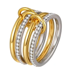 Stackable Rings for Women, 18k Gold Plate Interlocked Multi Ring Set Dainty Pave CZ Two-toned Mixed Metals Stacking Jewelry