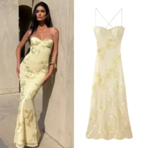 Tidalyf New Luxury Sexy Floral Embroidery Long Dress Sweetheart Neck Camis Adjustable Bust Dress Elegant Chic For Woman Party