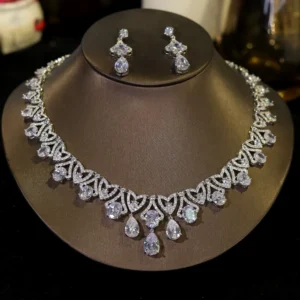 ASNORA 2025 Fashion Silver Jewelry Sets Women Femininos Elegantes Cubic Zirconia Crystals Necklace Bride's Wedding Gift