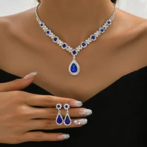 2pcs/set Jewelry Sets Women Elegant Waterdrop Rhinestone Pendant Necklace stud Earrings Wedding Dress Bridal Jewelry Set