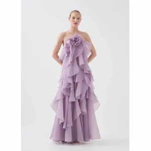 Elegant Australian Fashion Brand Long Silk Dress Bohemian Holiday Style Neck Hanging 3D Flower Leaf Drifting Skirt Women Goddess