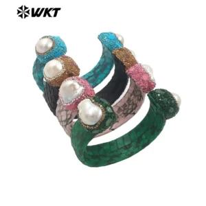 WT-MPB098 Gorgeous Precious Genuine Original Keshi Baroque Pearl Bangle In Adjustable Fashion Leather Bracelets
