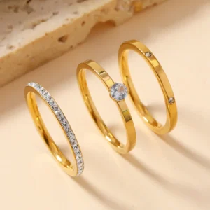 Luxury Stainless Steel Ring For Women Three-Piece Set Zircon Classic Fashion Finger Accessory Jewelry Female Gifts Wholesale