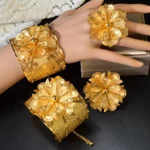 ZEADear Luxury Gold Plated Bangle Ring Sets Dubai Ethiopia France Indian Flower Rings Bracelet For Women Wedding Jewelry Gift