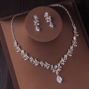 Fashion Bridal Jewelry Wedding Accessories Zircon Rhinestone Set Wedding Banquet Party Versatile Luxury Women's Necklace Earring