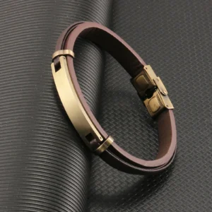 Men Brushed Stainless Steel Bracelet Leather Wristband Bracelet Charm Male Jewelry Gift