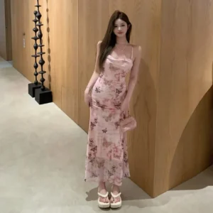 Pure Desire Floral Butterfly Strapless Long Dress Elegant Design Sensual Girl Spring Summer A- Line Skirt High Waist Polyester..