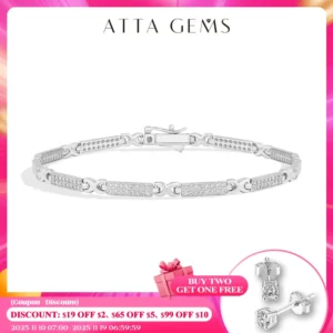 ATTAGEMS Dazzling Double Row Moissanite Bracelets Fashion Simple Tennis Chain For Women Men s925 Sterling Silver Wedding Jewelry