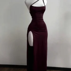 Fashion Sexy Backless Women Y2k Sling Dress Elegant Solid Color Long Evening Dresses Slim Fit Sleeveless Clothing