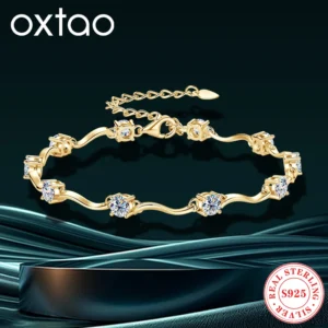 OXTAO 4mm Moissanite Ribbon Design Bracelet With Certified for Women 925 Sterling Silver Chain Bracelets Luxury Fashion Jewelry