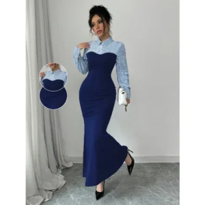 2025 Autumn/Winter women's dress, ladies' form-fitting dress long dress, simple and elegant fishtail dress design, skin-friendly