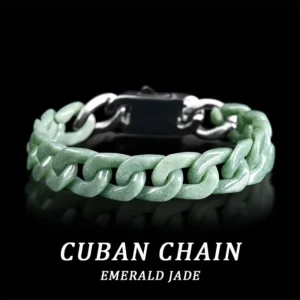 HQ Natural Jade Cuban Bracelet Jade Titanium Steel Hip Hop Bangles Bracelets for Men Women Personality Fashion Luxury Jewelry